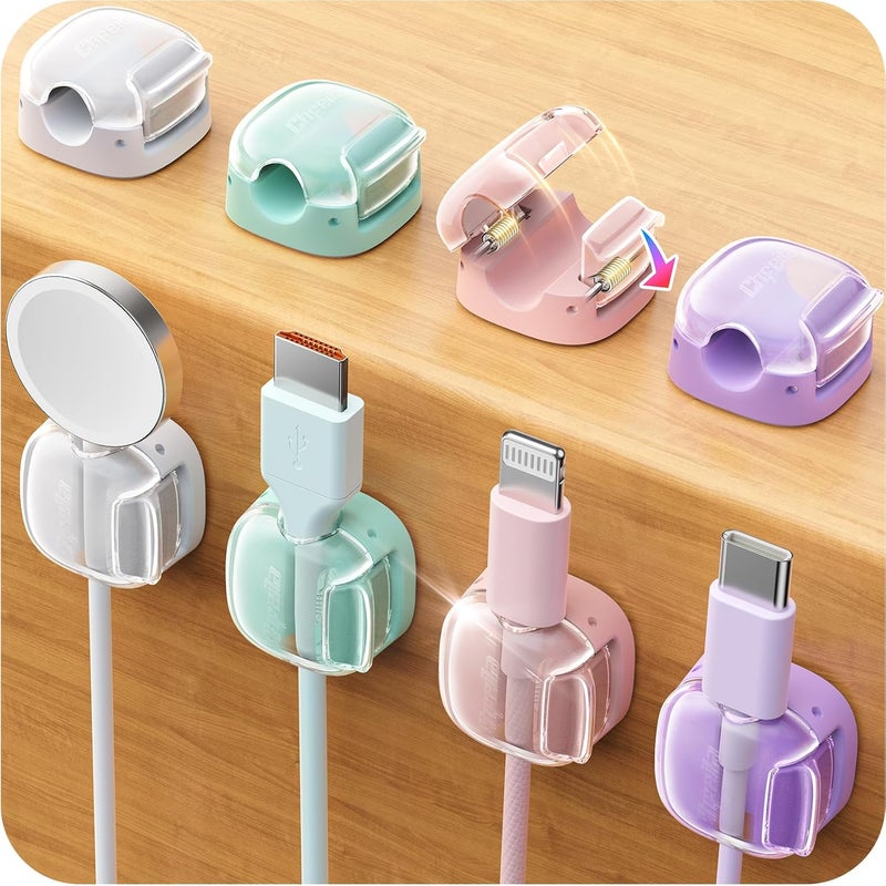 Chfeila Cable Clips,8 Pack Cord Holder Cord Organizer Clasp [Strongest Adhesive] Cord Clips Phone Charger Wire Clips Cord Organizer for Appliances Home Office Desktop Nightstand Kitchen Cute Desk Accessories - Image 1